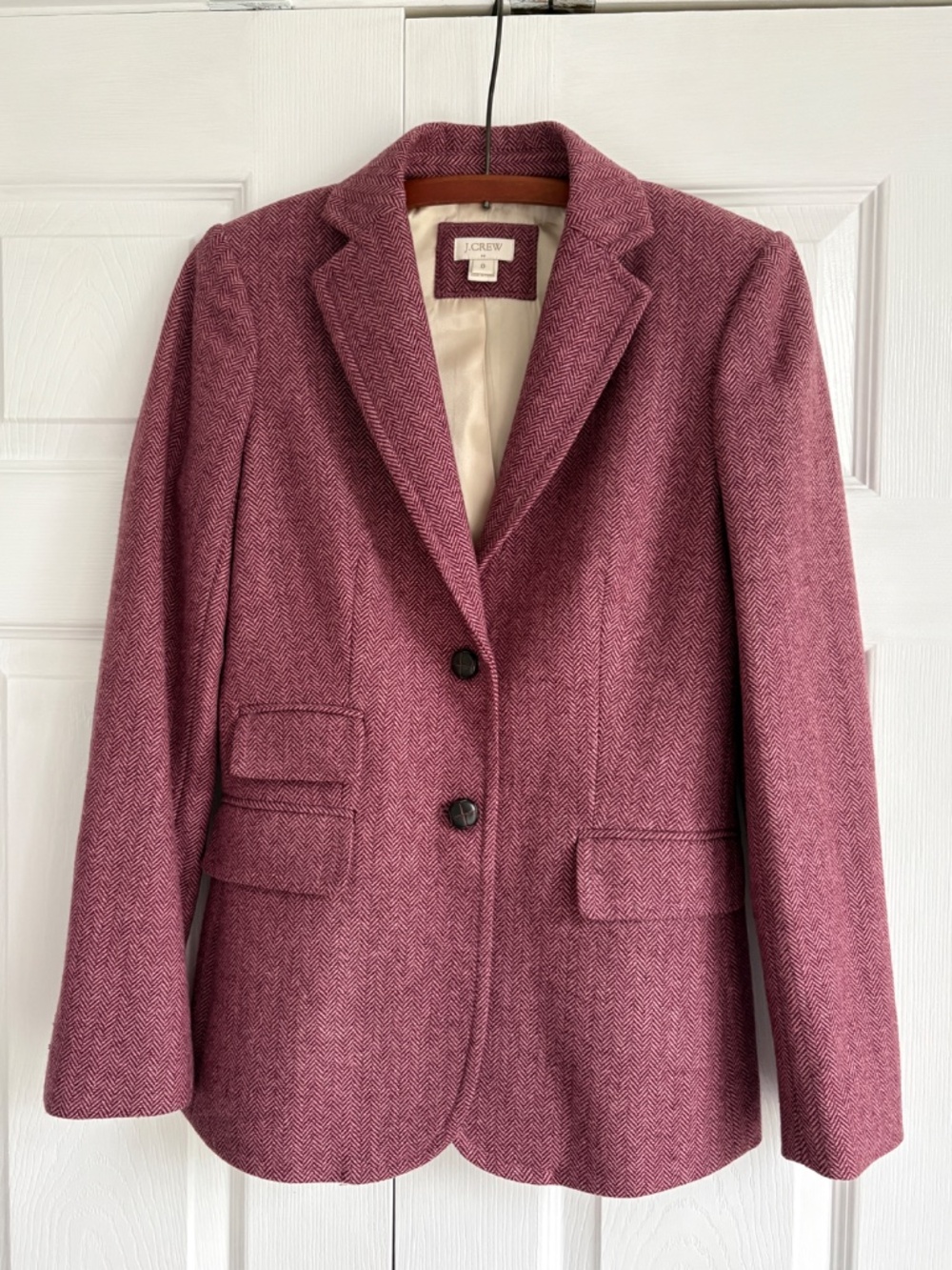 Vintage J.Crew Herringbone Tweed Blazer Plum Two Button Ticket Pocket Size 0